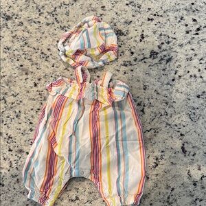 Volcom Striped Pastel Romper with Matching Hat 0-3M